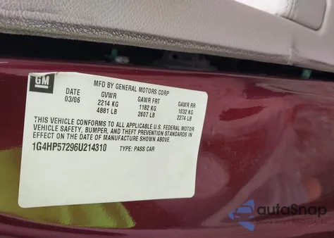 2006 Buick Lucerne Cx из США, поврежденный, VIN 1G4HP57296U214310